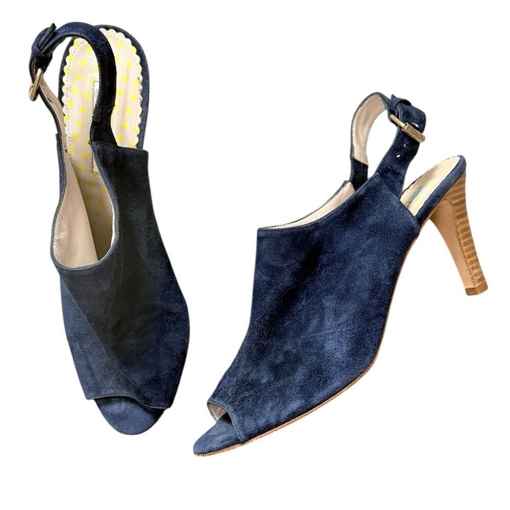 Biden Blue Suede Slingback Heels